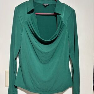 VENUS Teal Draped Neck Blouse